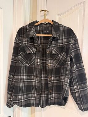 Love Tree Black and Gray Plaid Button-Front Shacket